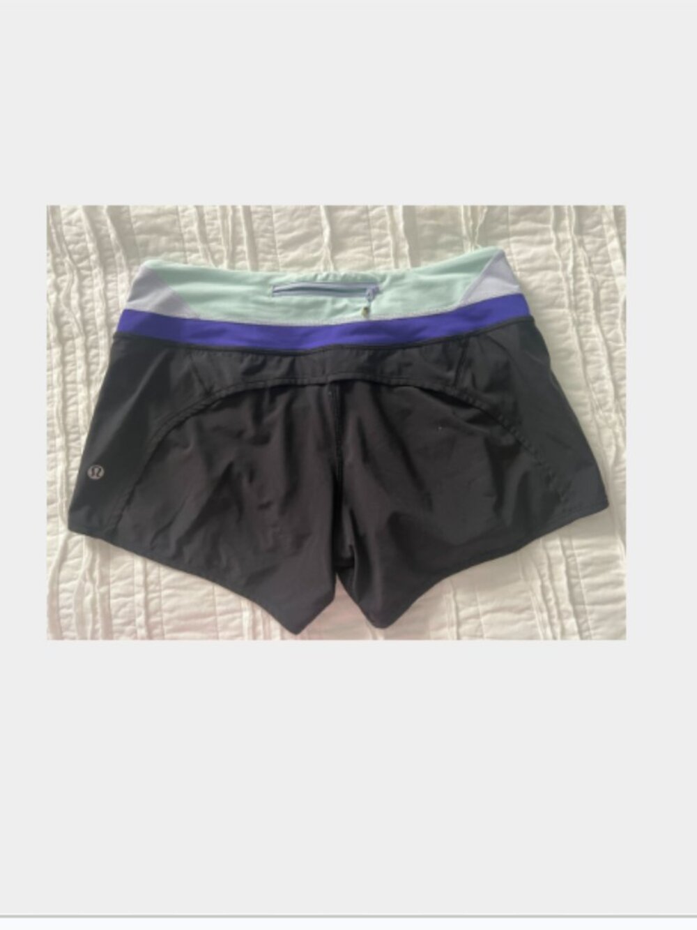 Lululemon Speed Shorts Size 6 - Black with Mint & Purple Waistband